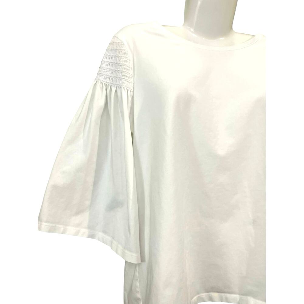 Chico's Women's White Casual 3/4 Sleeve Scoop Neck Smocked Shoulders SZ 3 US/XL - Picture 7 of 11
